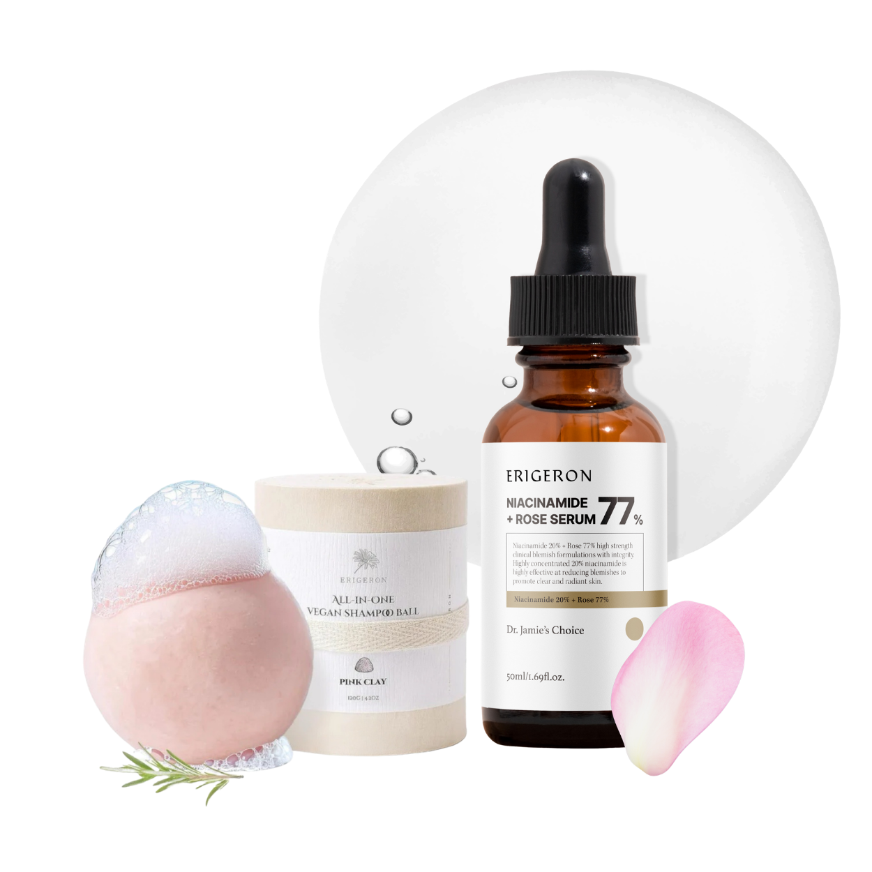 Pink Clay Shampoo Ball + Niacinamide Rose Serum Set