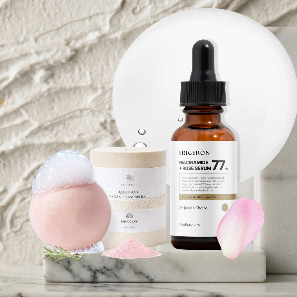 Pink Clay Shampoo Ball + Niacinamide Rose Serum Set