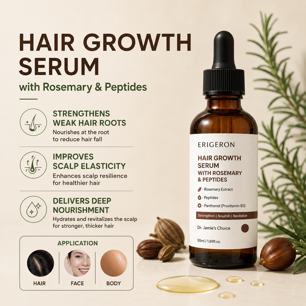 Peptide Root Serum with Rosemary & Peptides – Scalp Serum, Anti Hair Loss, Hair Thickening Treatment